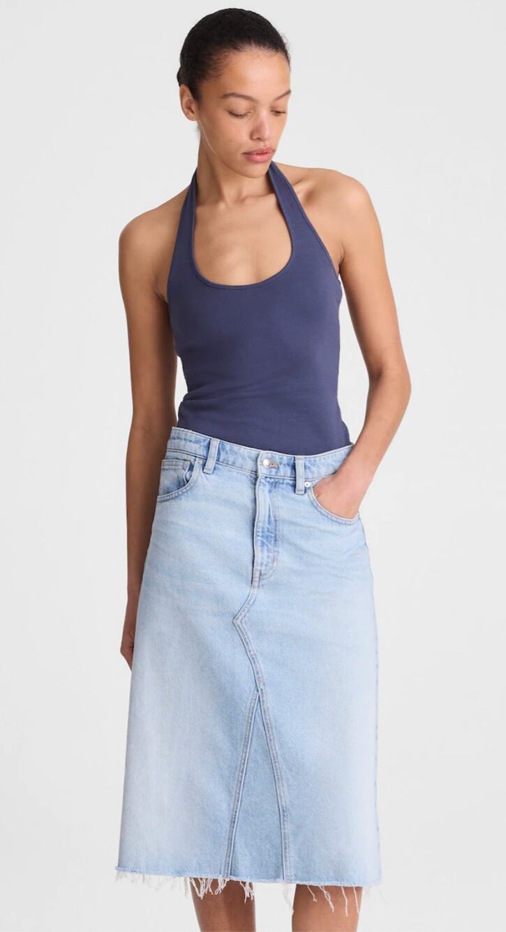 NWT Madewell Denim Midi Skirt in foster wash sz. 27